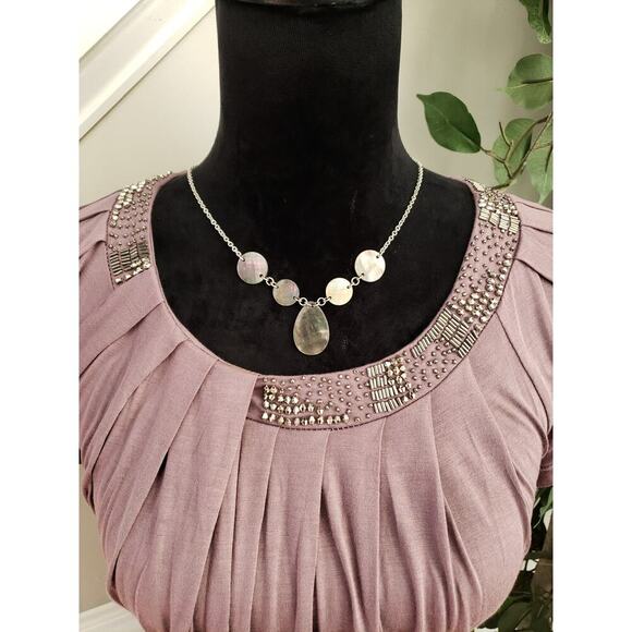 Kenar Shirt Blouse Women's Medium Pink Viscos Jeweled Pleated Neckline - Picture 2 of 12